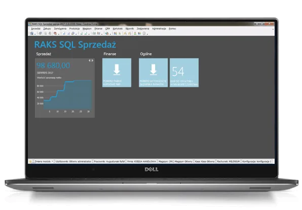 Program RAKS SQL - ekran sprzedaży na laptopie
